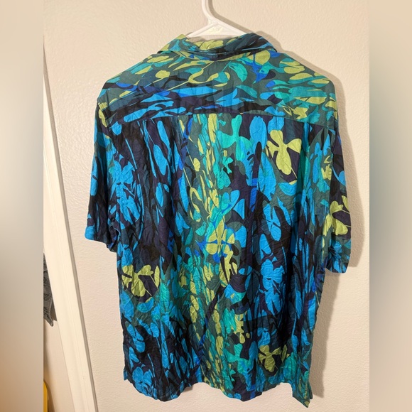 Brandini Men's Blue and Green Floral Silk Shirt - Picture 3 of 5